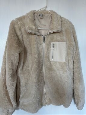 Guess Cream Faux Fur Zip Jacket